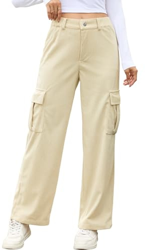Wantonfy Pantaloni Donna Invernali Marlene Largo Vita Elastica Velluto a Coste Pantaloni Larghi retrò Pants da Donna con Tasche