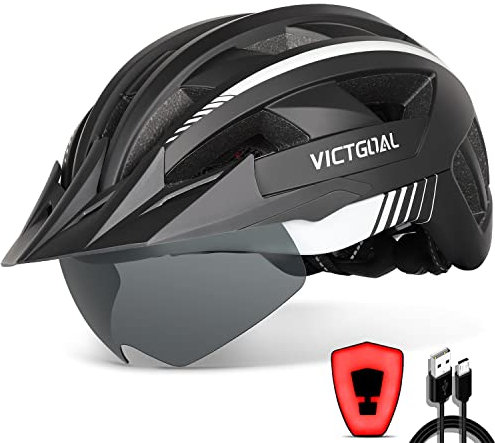 VICTGOAL Fahrradhelm Herren Damen MTB Helm mit Abnehmbarer Magnetische Schutzbrille Visier Atmungsaktiv mit 21 Belüftungskanäle Radhelm Einstellbare Fahrradhelme (L: 57-61cm, Schwarz Weiß)