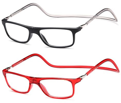 NEW VISION Lunettes 2 pack, Lunettes Loupe, Lunettes De Lecture Magnétique, Longueur RéGlable Lunette De Lecture Homme Femme, NV2904 (Rn, 2.5, x)