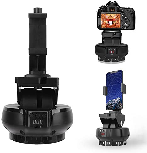 Motorisierter Stativkopf, Elektrischer Panorama Kugelkopf mit 360 Grad Drehung und Telefonklemme, Zeitraffer-Rotator mit Visueller Anzeige für Mobiltelefone/spiegellose Kameras/Spiegelreflexkameras