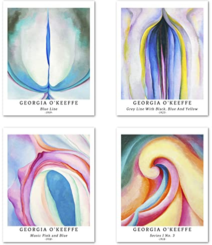 Stampe da Parete Astratto Geometrico Senza Cornice, Set di 4 Poster, Carta artistici di alta qualità Taglia: 20x25 cm, Moderni Immagine Elegante per camera da letto Georgia O'Keeffe Painting