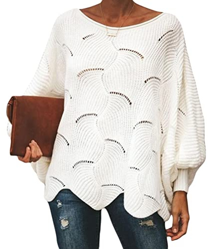 ORANDESIGNE Maglione Donna Elegante Maglia Manica Lunga Leggera Traforato Maglioncino Invernale Sweatshirt Felpa Retro Pullover Sweaters Casual Moda Maglioni A Bianco M