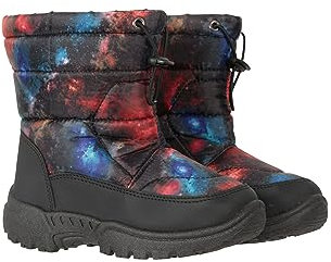 Mountain Warehouse Caribou Toddler Unisex Snow Boots - Snow Proof, Padded Insulation, Drawcord, Deep lugs - Best for Winter Skiing, Sports, Walking & Outdoors Jet Black (Printed) Kids Shoe Size 9