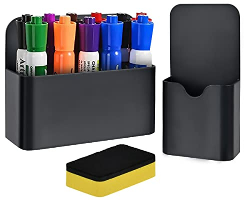 OTYMIOW Porte Stylo Magnetique Noir 2PCS Porte Crayon Marqueur Magnétique, Boite Rangement Magnetique, Support de Marqueur Magnétique, Porte Feutre Tableau Blanc, Accessoires pour Tableau Blanc