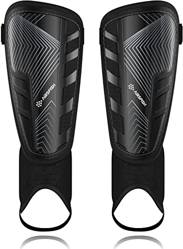 Upgraded Soccer Shin Guards for Kids Youth Adults, CE Certified AirsFish Shin Guard Sleeves Protection Gear for Boys Girls Soccer Games EVA Cushion Reduce Shocks and Injuries (Medium, Black)