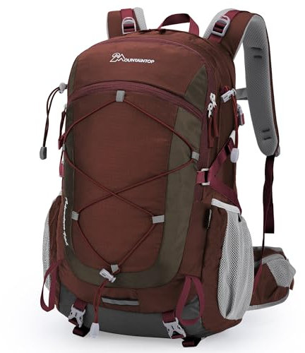 Mountaintop 40L Wanderrucksack Herren Damen Trekkingrucksack Outdoor Rucksäcke für Camping Wandern Reisen(Granatrot)