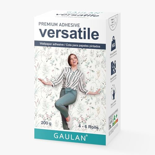 GAULAN Premium Adhesive VERSATILE Colle pour papier peint en poudre pour poser tous les types de papiers peints, standards, vinyles et non tissés. Méthylcellulose Boîte de 200g