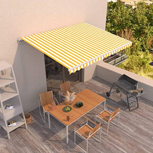 SKM Store à bras articulé rétractable 450 x 300 cm jaune et blanc, 30,38 kg, 3068918, couleur : jaune
