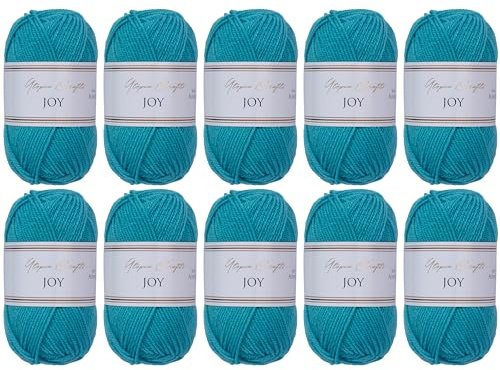 Utopia Crafts JOY - Filato per lavorare a maglia e all'uncinetto, morbido, facile da pulire, 100% poliacrilico, 10 gomitoli da 50 g, 150 m (blu acqua)