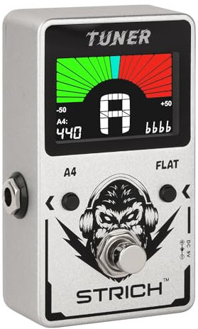 STRICH Stimmgerät für Gitarreneffektpedale mit großem Farbdisplay, präzisem chromatischem Drop-Tuning, 430-450Hz A4, True Bypass für Gitarren & Bass, Silber