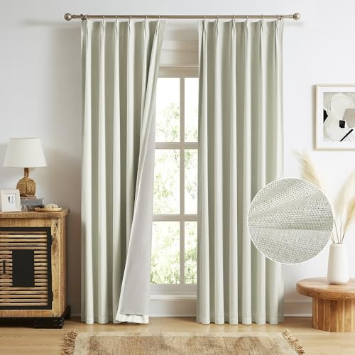MAIHER Verdunklungsvorhänge, extra lang, 2 Paneele, Plissee-Vorhänge, 332 cm lang, Leinenoptik, 3,4 m Länge, 2-stöckige Vorhänge für hohe Decke, B 101 x L 332 cm