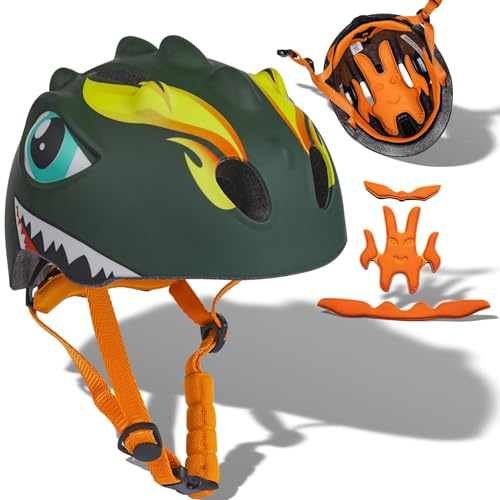 Toddler Bike Helmet Kids Bike Helmet for 3 4 5 6 Years Old Boys Girls Kids with 3D Dinosaur Design and Safety Certified, Toddler Bike Cycling Skating Skateboard Scooter Helmet (Green)