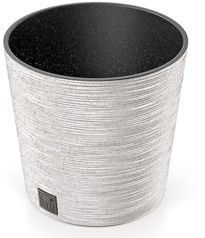 Annastore Blumentopf - Blumenübertopf wetterfest mit echtem Holzanteil für den Außenbereich - Pflanzgefäß - Pflanzsäule - Übertopf - Pflanztopf Größe rund - Ø 25 cm/H 24,7 cm, Farbe eco-Weiß