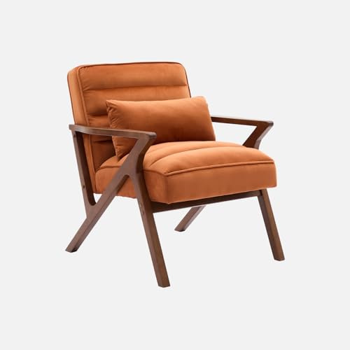 sweeek - Fauteuil scandinave Bois d'hévéa et Velours Terracotta