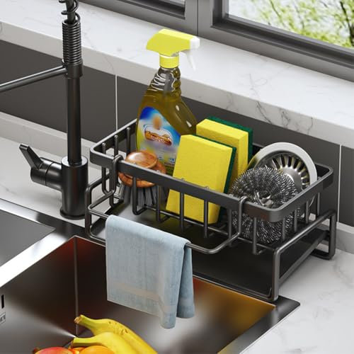 Ainiv Organizer Lavello Cucina, Sink Sponge Holder, Organizer Cucina Salvaspazio con Vassoio Gocciolamento, Kitchen Organizers and Storage Holder per Spugne, Spazzole, Detersivi