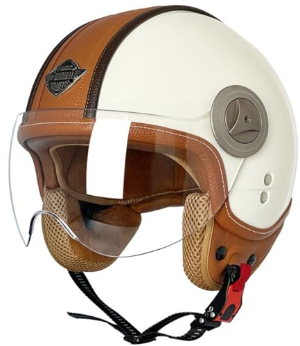 Retro Motorrad Halbhelme Motorradhelm Mit Sonnenblende Jethelm Halbschalenhelm Roller-Helm DOT/ECE-Zertifizierter Cruiser Scooter-Helm Schutzhelm Für Herren Damen 1,L:59-60CM