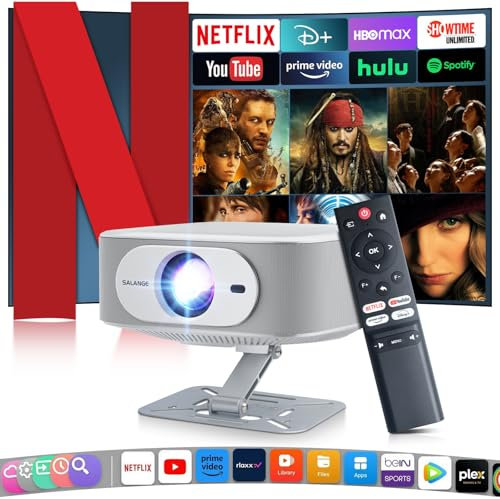 Salange Proiettore,Compatibile con Netflix,1080P Nativo Supporta Proiettore 4K, con WiFi e Bluetooth 5.2 Messa a Fuoco Elettronica e correzione Automatica One Click Use Built-in