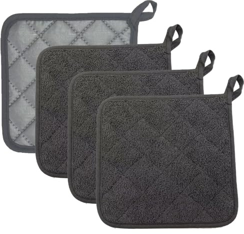Lot de 4 maniques de cuisine résistantes à la chaleur 550 ℉, 20 x 20 cm, gris foncé