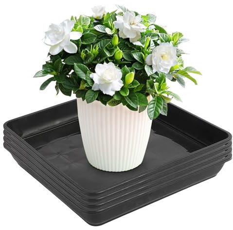 WANDGU Lot de 4 soucoupes pour pot de fleurs : 30 x 30 cm - Soucoupe carrée - En plastique - Accessoire pour plantes d'extérieur et d'intérieur - Noir