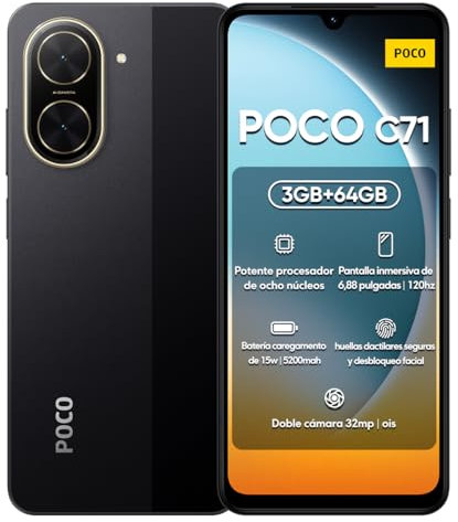 Xiaomi POCO C71 3+64GB/4+128GB Teléfono Móvil Desbloqueado Pantalla HD+ 6.88 Cámara Dual 32MP+8MP Negro/Azul/Oro (Negro, 3+64GB)