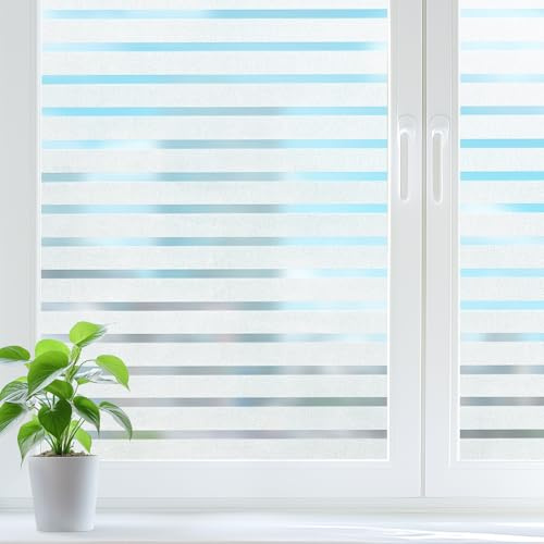 DOWELL Window Film Privacy for Glass Windows, Classic Stripes, 44.5x200cm | Decorative Sticker Anti UV Static Cling, Glass Vinyl Opaque Non Adhesive, Temporary Blinds for Home, Office