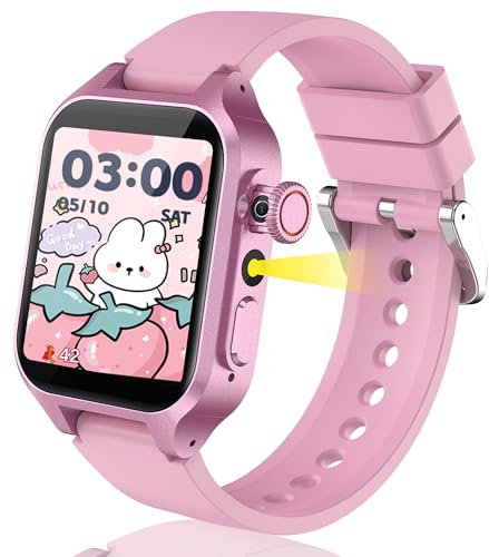 32 Jeux Montre Connectée Enfant, Montre Intelligente Enfant avec 3 Modes Sportifs, Livres Audio&Cartes d'étude, Mode École, Réveil, MP3, Podomètre, Caméra, Torche, Cadeaux des Fille et Garcon 3-14 Ans