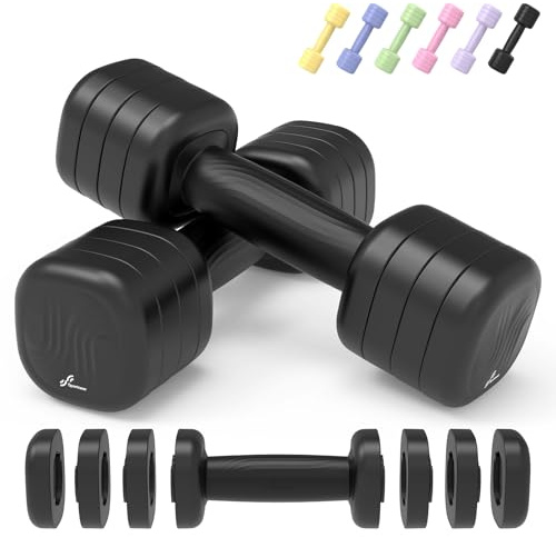 Adjustable Dumbbell Set of 2: Sportneer 4 in 1 Free Weights Dumbbells Set for Women, Hand Weights for Women at Home, Each 2lb 3lb 4lb 5lb Weights with Soft Rubber Handle for Home Gym Exercise Training (Twilight Black)