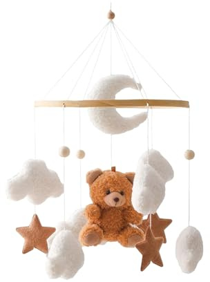 Mobile de Lit Bébé, Mobile Bébé et Nuages, Doudou Sensoriel Romantique Tourne 360° pour Fille Garçon Enfant Berceau Chambre