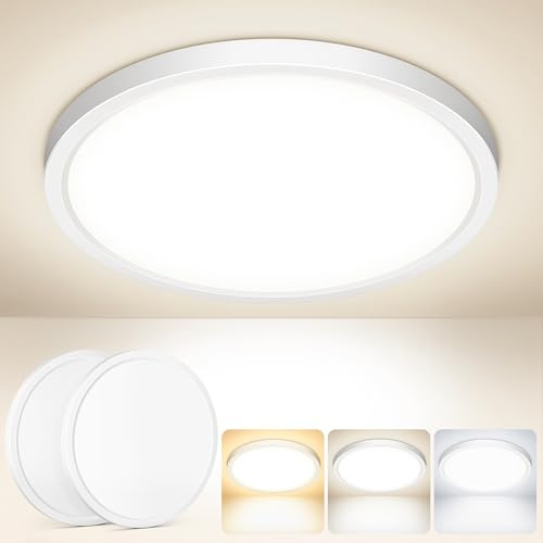Tyreses Plafon LED Techo, 15W 1500LM Lámpara de techo ultrafina, 3000K/4000K/6500K, moderna IP44 Plafones para Techo para salón, baño, dormitorio, cocina, pasillo, Ø18CM,2 Piezas