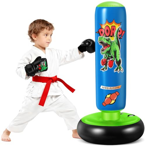 NIBBaNACAL Punching Bag for Kids, 47 Stable Inflatable Boxing Bag for Ages 3-6, Dinosaur Punching Bag Toy & Gifts for Boys and Girls with Gloves, Kids Boxing Set for Practicing Karate and Taekwondo
