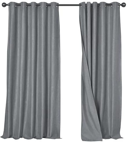 Olivia Rocco Linen Blackout Curtains Eyelet Thermal Insulated Window Drapes Noise Reducing Light Blocking for Bedroom Living Room Home Decor 2 Panel Set, Grey 66x90