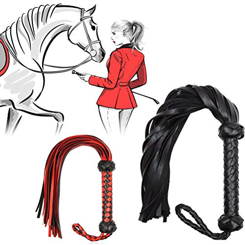 SPYMINNPOO Artificial Leather Horse Whip, Flogger and Whips for Riding Cosplay, with Comfortable Handle for Men and Women, Total Length 23.4in (black)