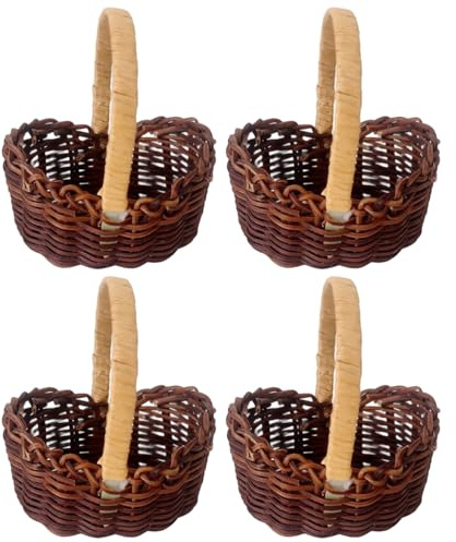 Mini cestini intrecciati da 4 pezzi, piccoli cestini pasquali fatti a mano con manico per artigianato fai-da-te, decorazioni per la fattoria, mini per bomboniere