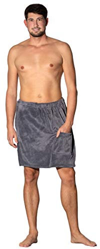 ZOLLNER Saunakilt Herren in grau - saugstark und weich - Polyester - mit Gummizug und Klettverschluss - Größe L/XL - waschbar bis 60°C