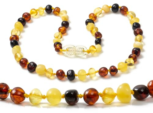 Halsband av baltisk bärnsten - 28cm - Multicolor - knutet mellan pärlor