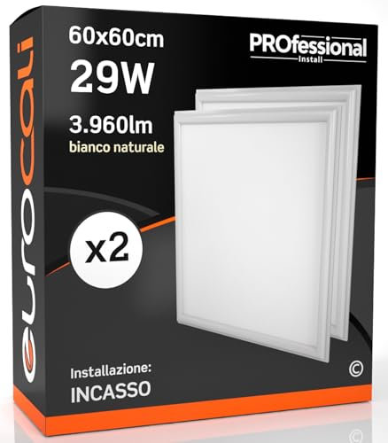 Eurocali 2x Pannelli LED 29W 60x60cm Alta Efficienza 3950 lumen - Luce Bianco Naturale 4000K - Fascio Luminoso 120°