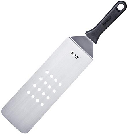 Westmark Spatola da grill professionale, Angolata, Flessibile, Forata, Dimensione lama: 9,5 x 27,5 cm, Lunghezza: 43 cm, Acciaio inox/Plastica, Master Line, Nero/Argento, 13432270