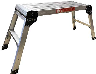 Super odd Job Aluminum Hop Up Standing Bench Folding Stool Platform Ladder Step Portable Heavy Duty Medium Professional Silver Bench