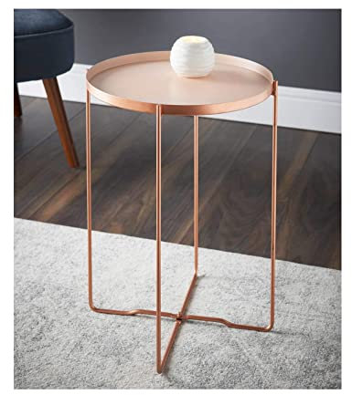 spot on dealz® Round Side End Table Blush Removable Coffee Tray Table With Copper Legs Small Side Table Bedside Living Room Furniture Kitchen Home Decor