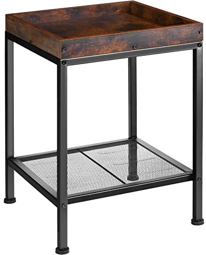 tectake® Beistelltisch Holz Metall, Nachttisch mit Strauraum, Tablett Tisch mit Ablage, Deko Wohnzimmer Möbel, Blumenständer, Pflanzenständer, Deko Schlafzimmer - Industrial Dunkelbraun