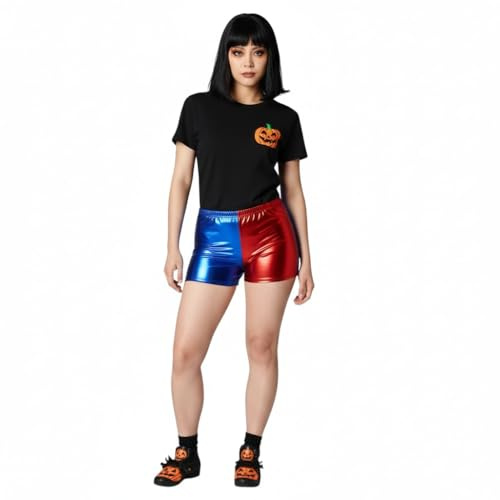 LUXE DIVA Womens Metallic Wet Look Hot Pants Womens Red Blue Shiny Halloween Summer Fancy Party Disco Wet Look Shorts