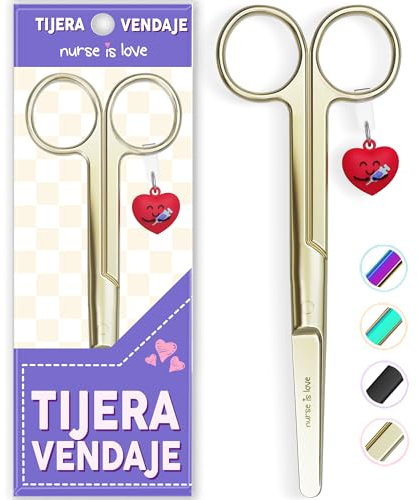 Nurse is Love Tijeras Mayo Punta Roma - Tijeras de Primeros Auxilios para Vendajes | Kit Primeros Auxilios | Acero Inoxidable | Diseño Exclusivo con Charm Gold