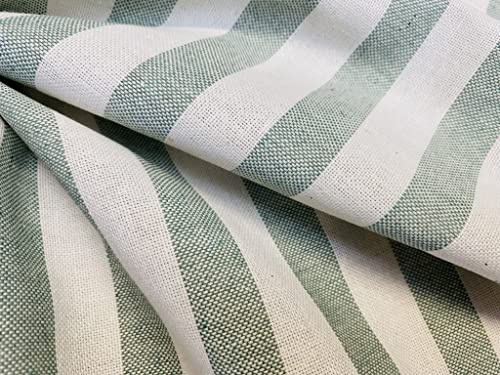Cortina de tela Culla con aspecto de lino y rayas blancas, para tapicería, confección, tela de algodón, 140 cm de ancho, lona (verde menta, 2 metros)