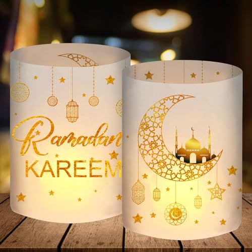 12 Windlicht Tischdeko Ramadan, Ramadan Deko Set Gold, Ramadan Kareem Ramadan Dekoration, Islam Deko Tisch, Ramazan Dekor Kinder, Ramadan Zubehör, Geeignet für Teelichter Oder Kerzen