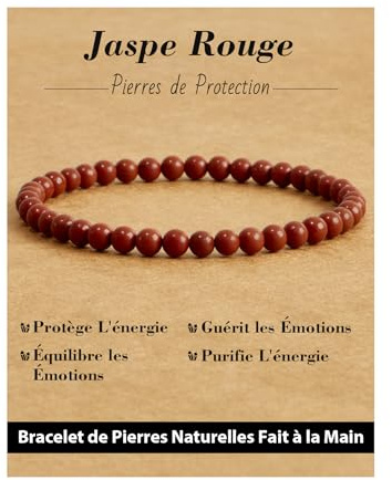 Landorilo Bracciale di Pietre Naturali Rotonde da 4 mm, Braccialetti Yoga Elastico per Uomo e Donne, Bracciali Portafortuna con Perline di Ricambio, Regali di Gioielli(R Diaspro Rosso)