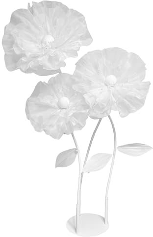 Rainbows & Lilies Giant Standing White Artificial Flowers for Decoration – 3 Large Organza Flowers with Stems & Stand for a Wedding, Party Backdrop, Stage Prop, Event, Store & Home Decor (3ft/4ft/5ft)