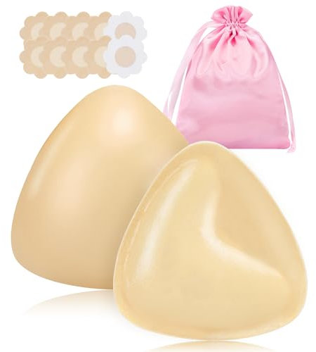 Sticky Bra Pads with Nipple Pasties, Women Girls Removable Bra Fillers, B Cup Reusable Silicone Bra Inserts Push Up, Swimsuit Bikini Enhancer Cup Pads, Washable Breast Padding for Any Cup Cover