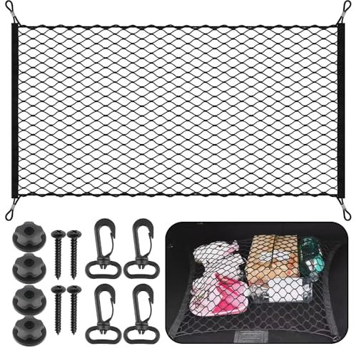 Coztie Cargo Net, Luggage Net Adjustable Elastic Organizer Net, Nylon Trunk Storage Net for Car Interior Roof Storage Luggage Rear Boot,SUV Truck Bed Vans Groceries Motorhomes 110 x 60 cm Black