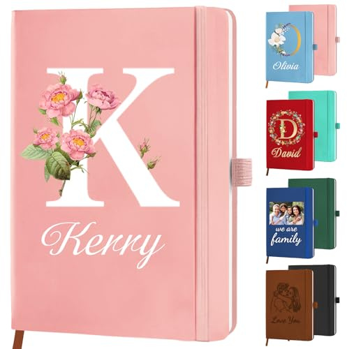 STREADVE Libreta Personalizada Cuaderno A5 Personalizado con Nombre Iniciales Libreta Tapa Dura Notebook Cuero Regalo Cumpleaños Mujer Adultos Niño Scolar Pentagrama