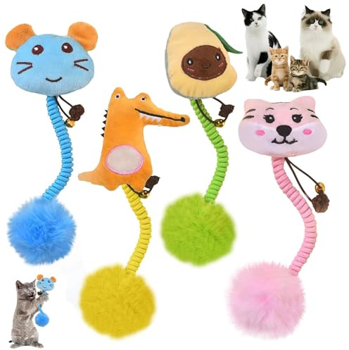 Jouet Chat, Suuwwn 4 PCS Jouets Interactifs pour Chat ,Jouet de Dentition Chaton,Jouet Herbe à Chat,Jouet Chat Interieur pour Protection Soins Dentaires